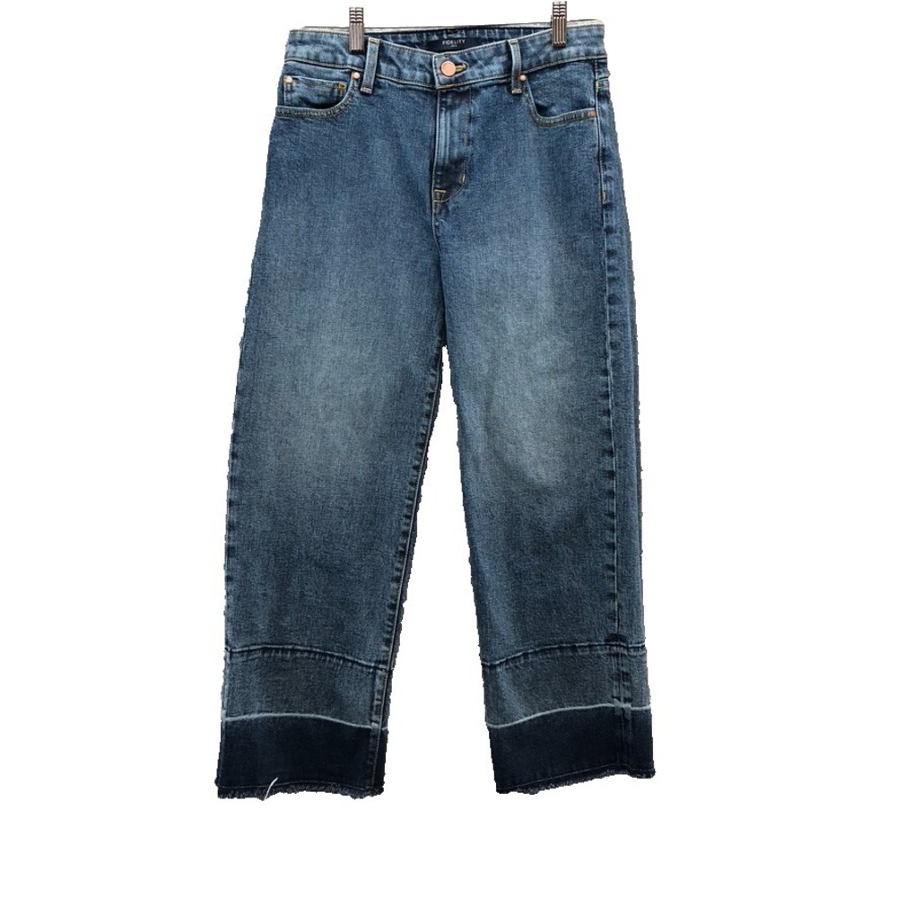 Fidelity Denim Malibu High Wide Crop Jeans Womens 27 4 Aruba Blue Raw Ankle‎